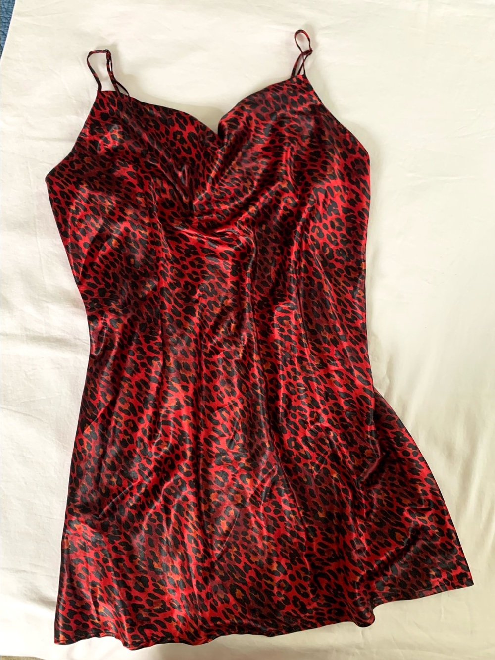 Ambrielle Red and Black Leopard Print Slip Nightgown. XL